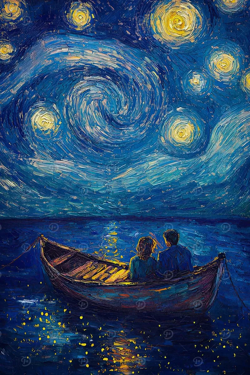 couple relaxing on a boat at night hahnemühle by Piper Shop Oke