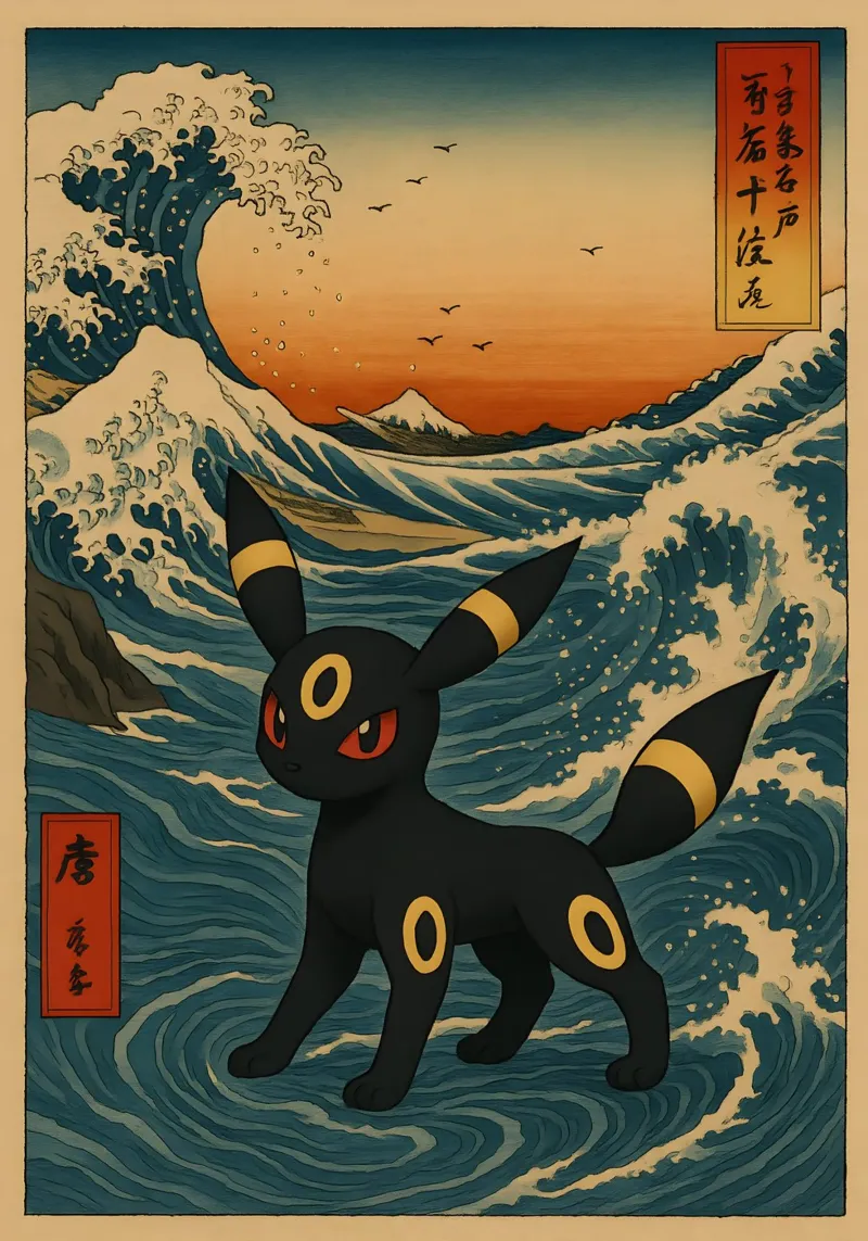 Vintage Umbreon Japan Art poster con telaio in alluminio da KakiHanryJP