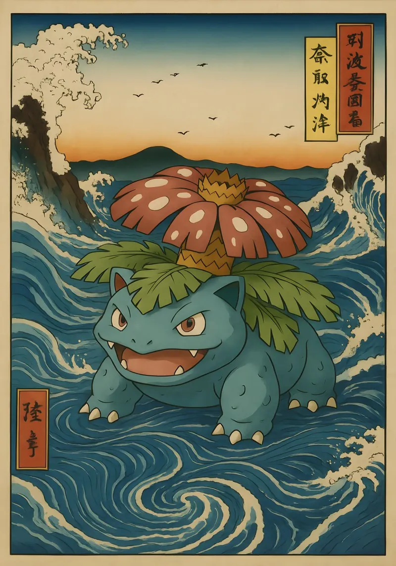 Vintage Venusaur Japan Art poster con telaio in plastica da KakiHanryJP