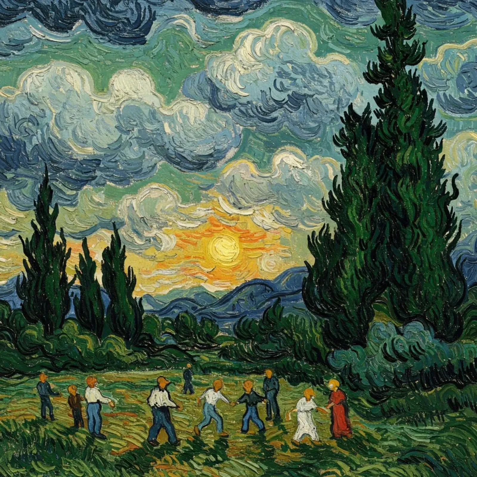 people see the sunset with the tall pine trees alu-dibond by Piper Shop Oke