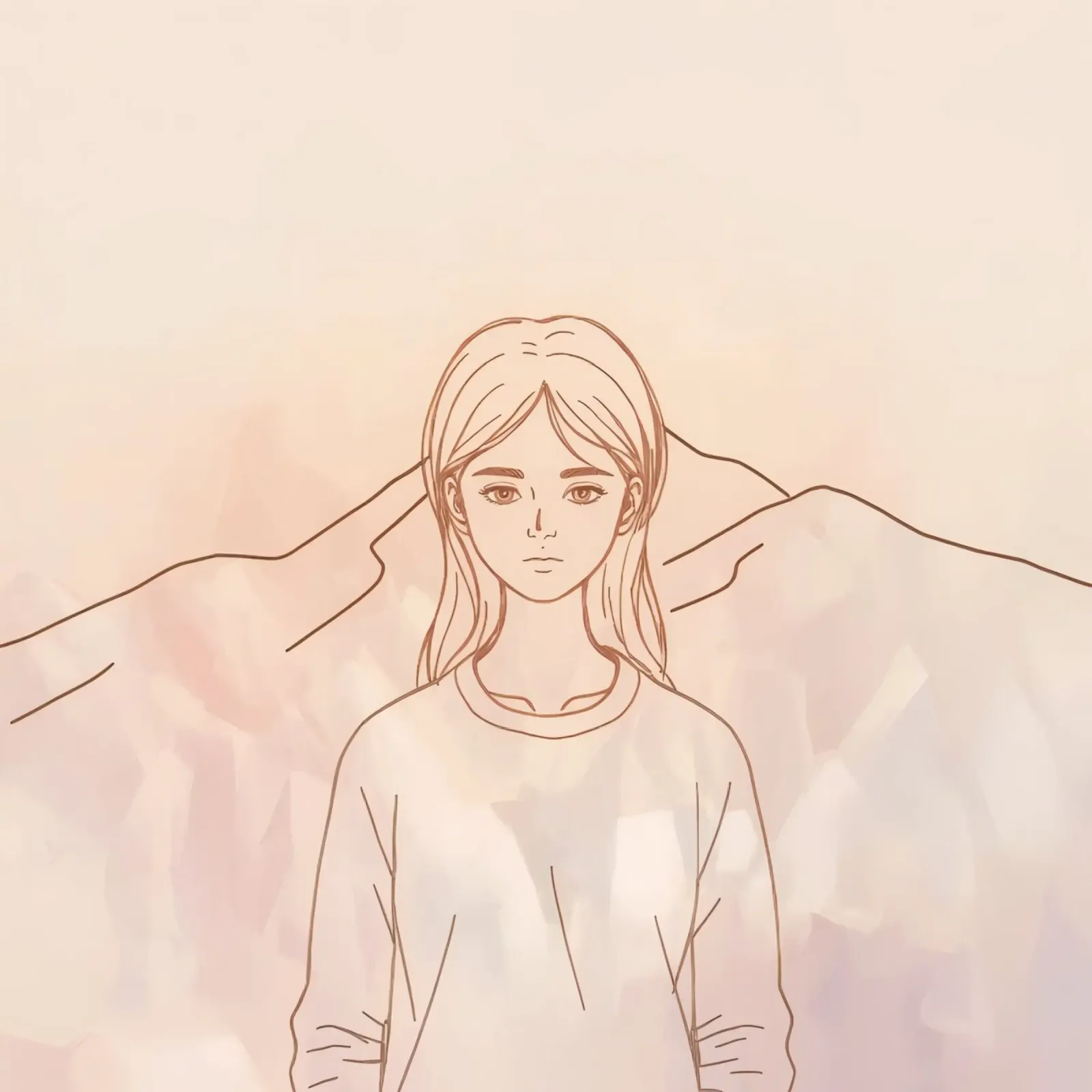 Girl standing in front of mountains with a minimalist style canvas with Floater frame by DesignDoodle