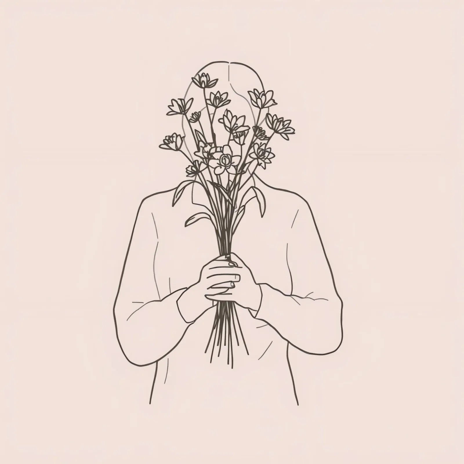 donna che tiene in mano un mazzo di fiori nascondendo il proprio volto carta hahnemühle da DesignDoodle