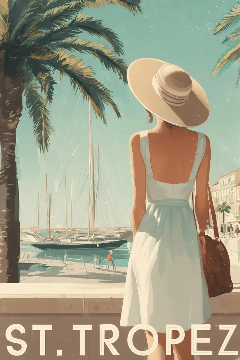 Poster di viaggio vintage di St.Tropez poster con telaio in alluminio da Vintage Travel Art