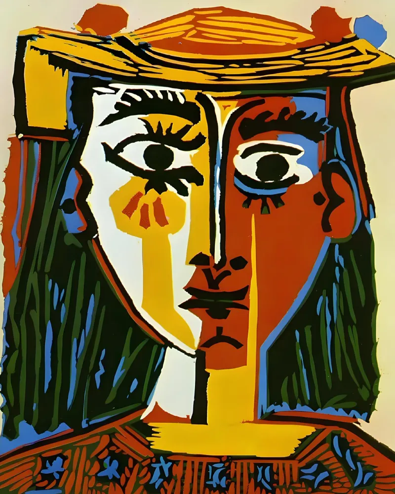Testa di donna ispirata a Picasso - Vivace ritratto cubista pellicola backlit da homdeco