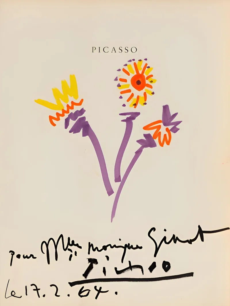 Picasso Bouquet 1964 - Lebendiger abstrakter Blumendruck Acryl-Glas von homdeco