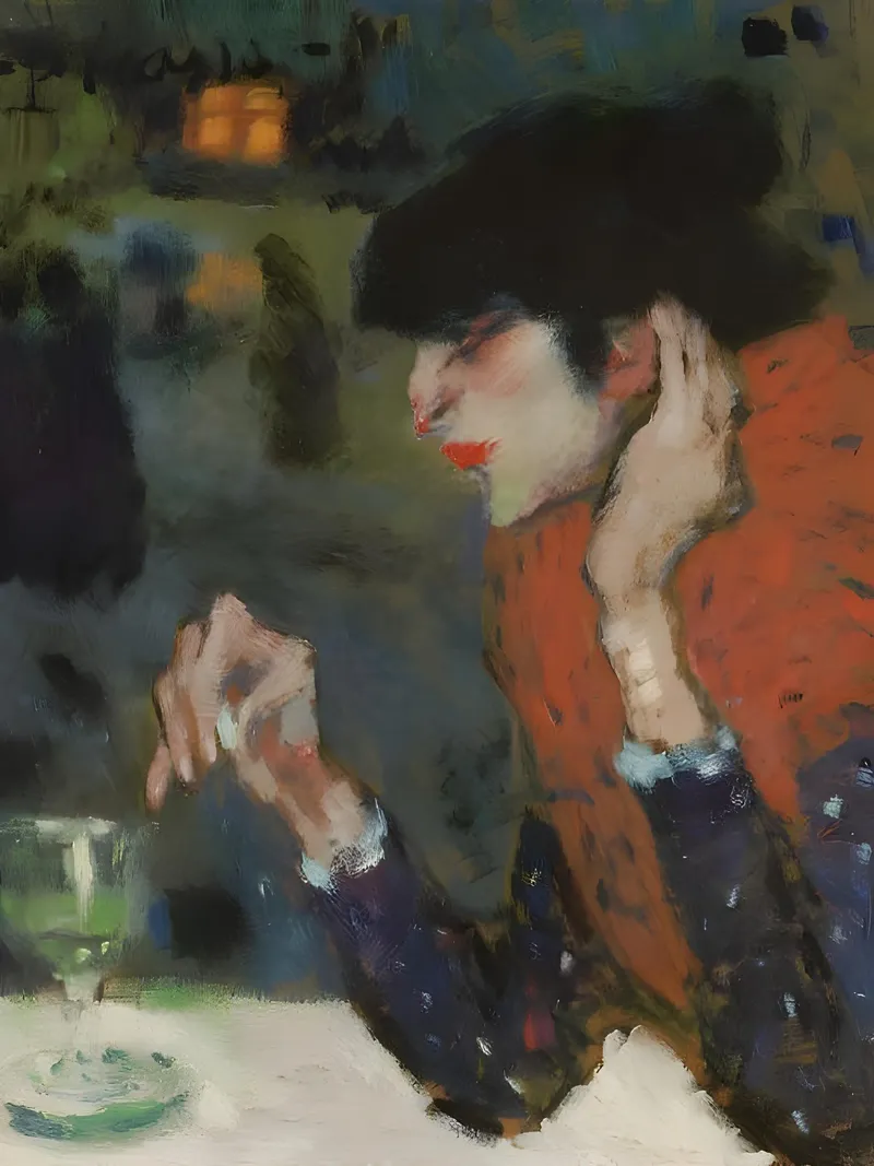 Donna del caffè ispirata a Picasso - Scena notturna espressiva carta hahnemühle da homdeco