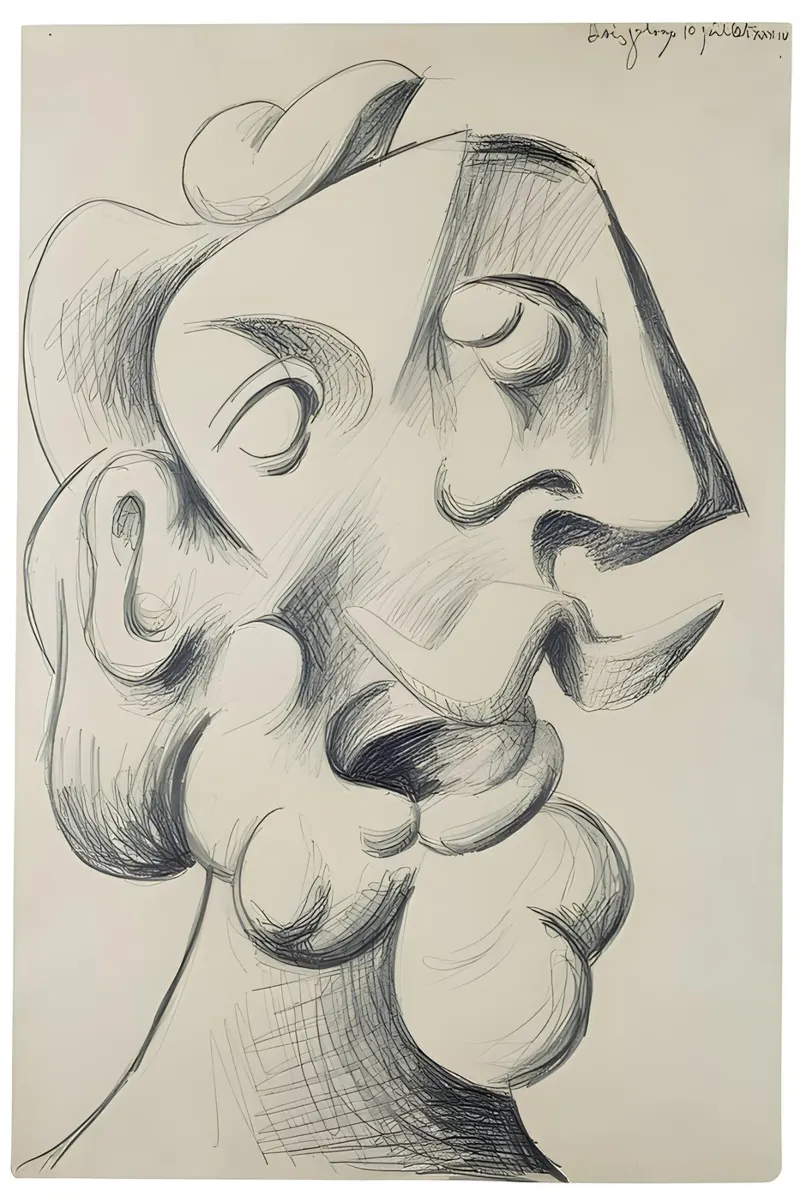 Portrait abstrait de Picasso - Dessin au trait expressif 1940 poster de homdeco