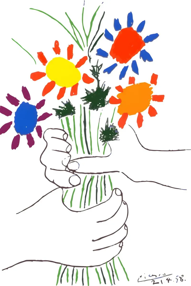 Picasso Bouquet of Peace - Vibrant Abstract Floral Print hahnemühle by homdeco