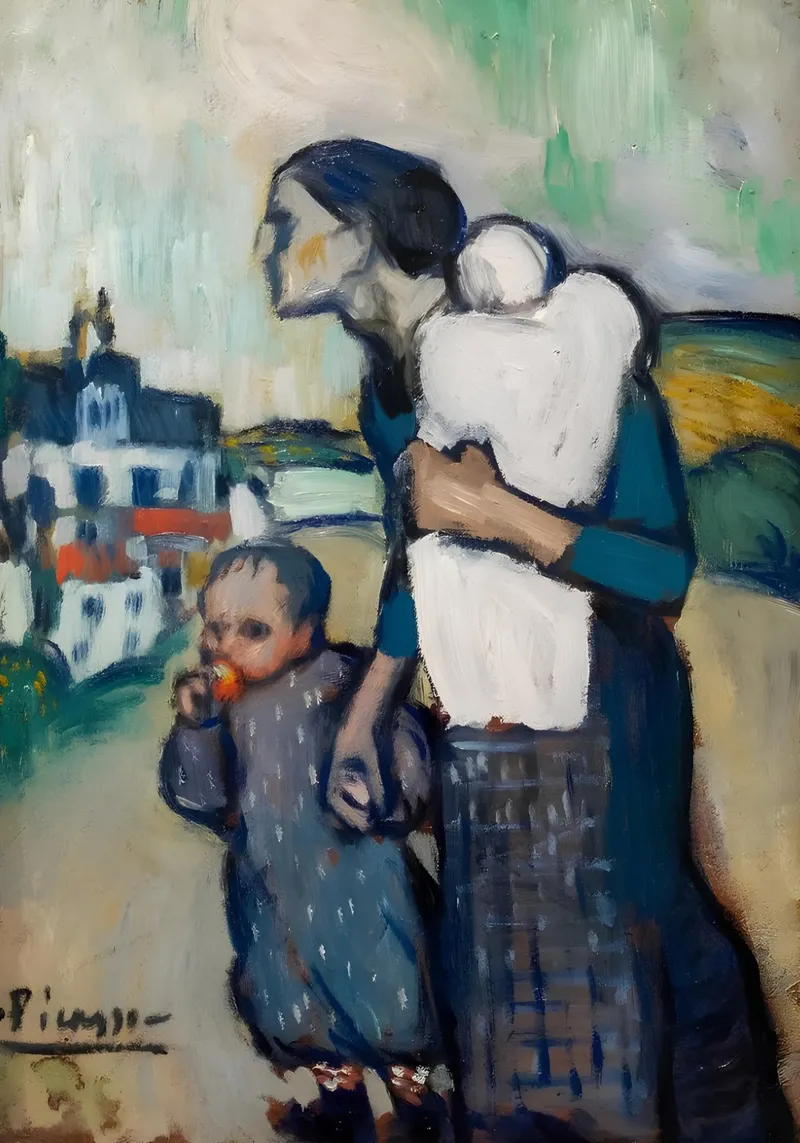 Madre e figli ispirati a Picasso - Echi del periodo blu pellicola backlit da homdeco