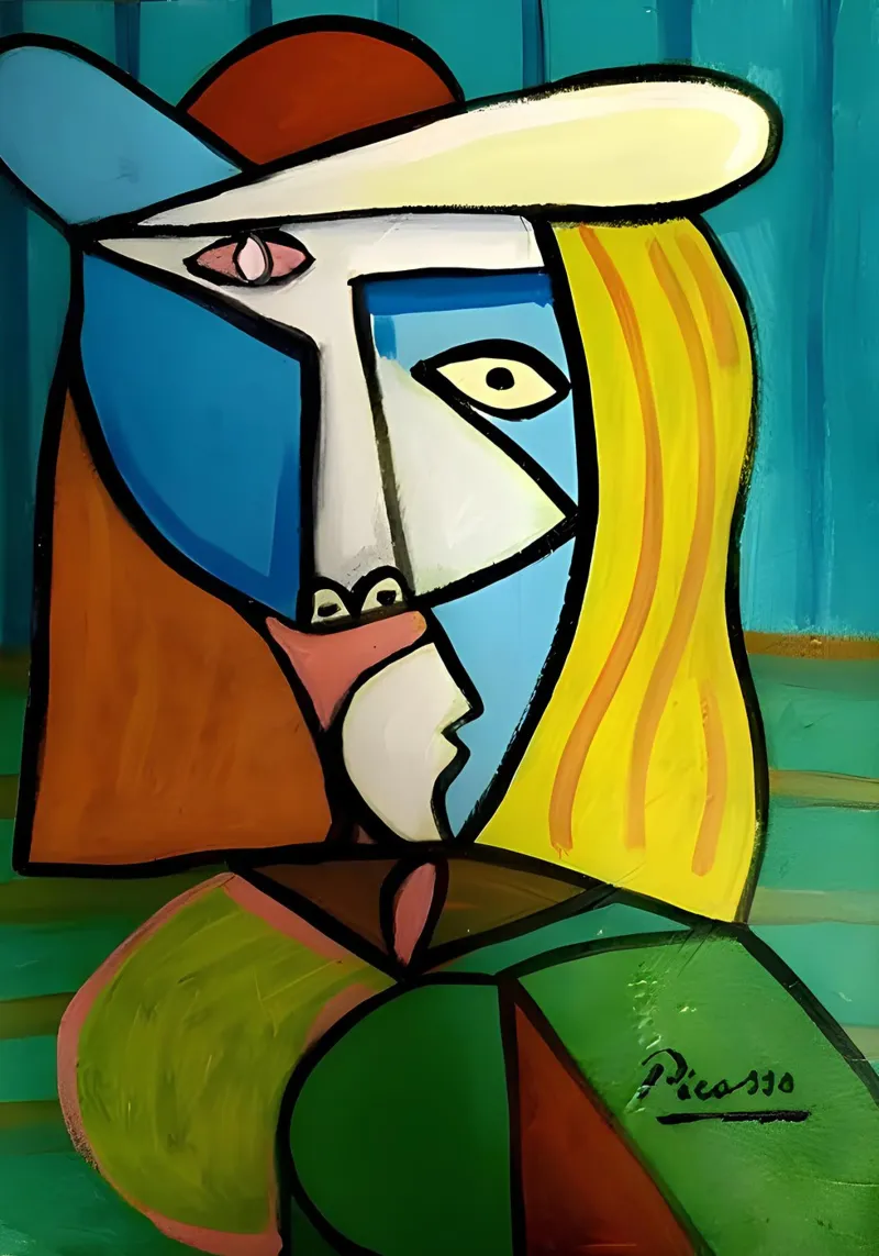 Donna con cappello ispirata a Picasso - Audace ritratto cubista pellicola backlit da homdeco