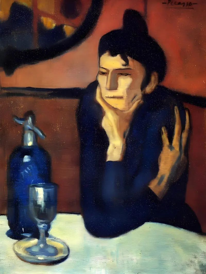 Von Picasso inspirierter Absinthtrinker - Melancholie Blau Periode A Hahnemühle von homdeco