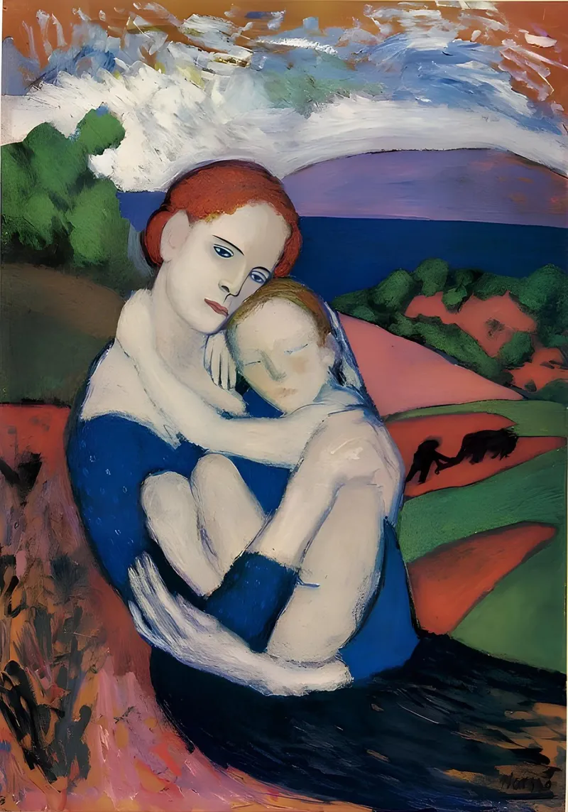 Moeder & kind geïnspireerd op Picasso - Emotionele landschapsafdruk canvas van homdeco