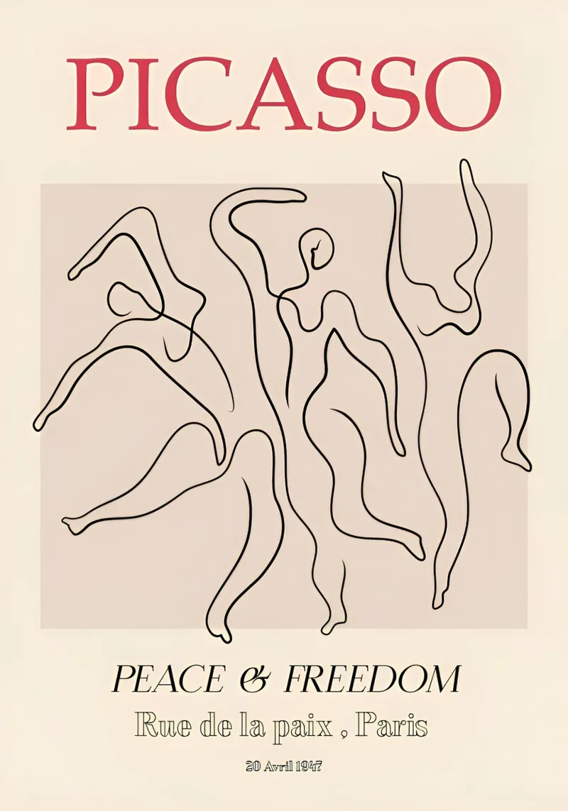 Picasso Vrede & Vrijheid Dansers - Abstracte Lijn Kunst 1947 canvas met Baklijst van homdeco