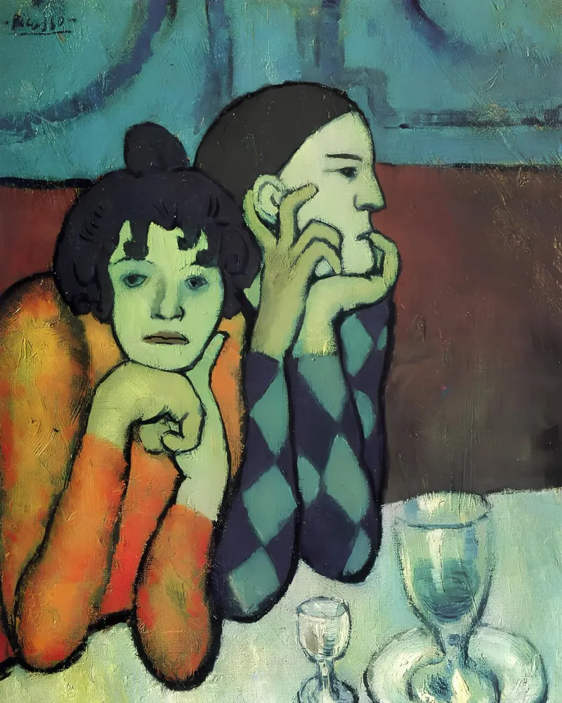Picasso Blauw Periode Harlekijn & Bijbehorende Print canvas met Baklijst van homdeco
