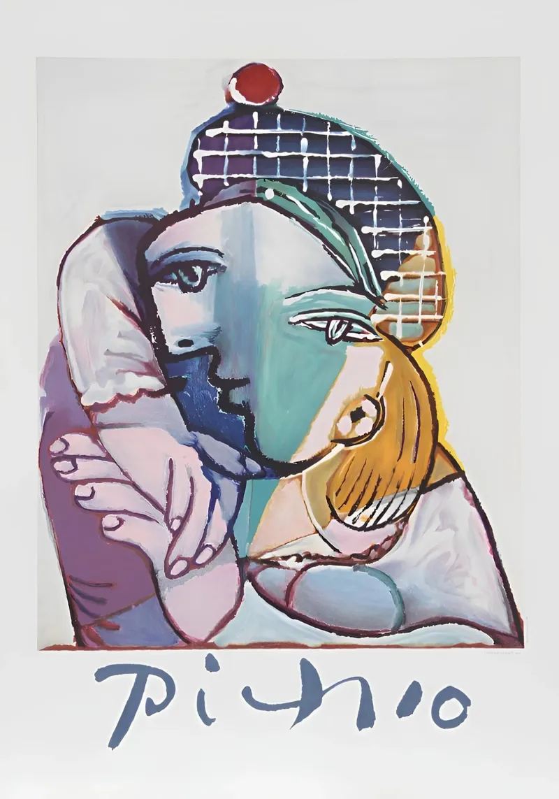 Picasso Embrace, Cubist Lovers Abstract Art Print canvas by homdeco