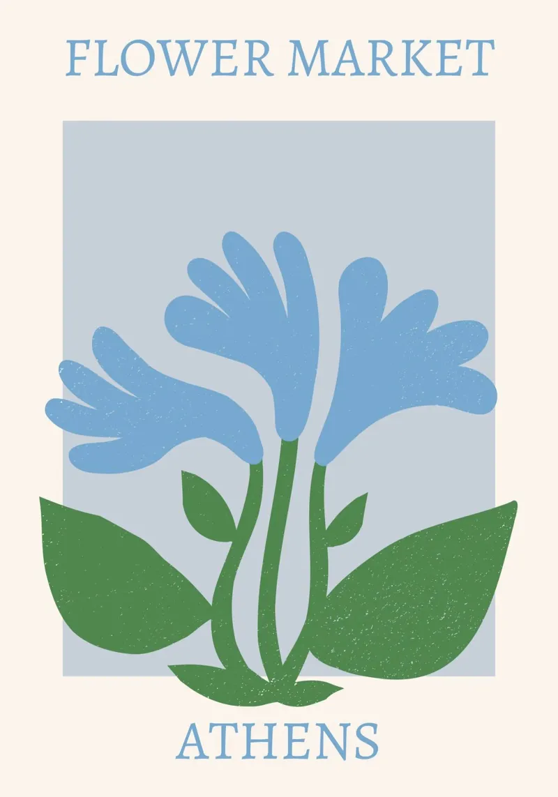 Mercato dei fiori di Atene Stampa floreale astratta blu poster con telaio in legno da homdeco
