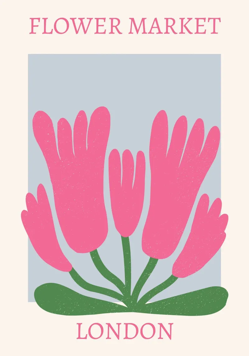 Bloemenmarkt Londen Abstract Roze Tulp Print poster van homdeco