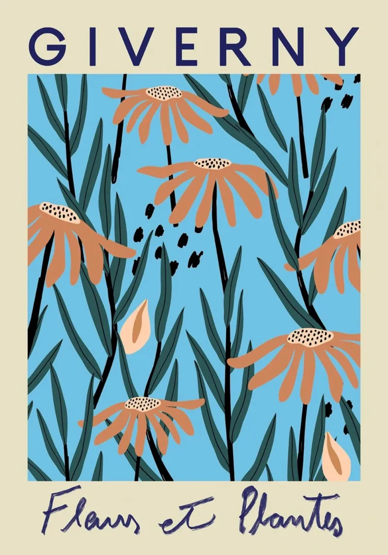 Giverny Fleurs et Plantes Abstract Bloemen Print canvas met Baklijst van homdeco