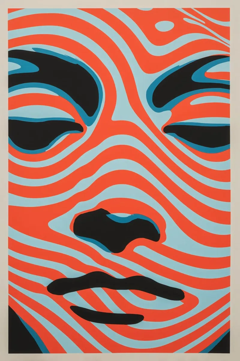 Vloeibare abstractie | 70s Psychedelia trifft Op-Art canvas met Baklijst van Autofocus