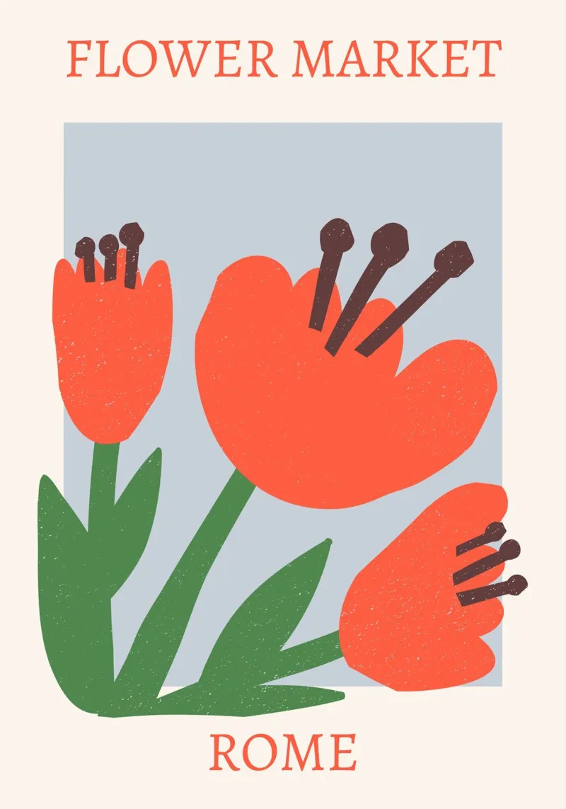 Mercato dei fiori di Roma Stampa astratta a fiori rossi poster con telaio in legno da homdeco