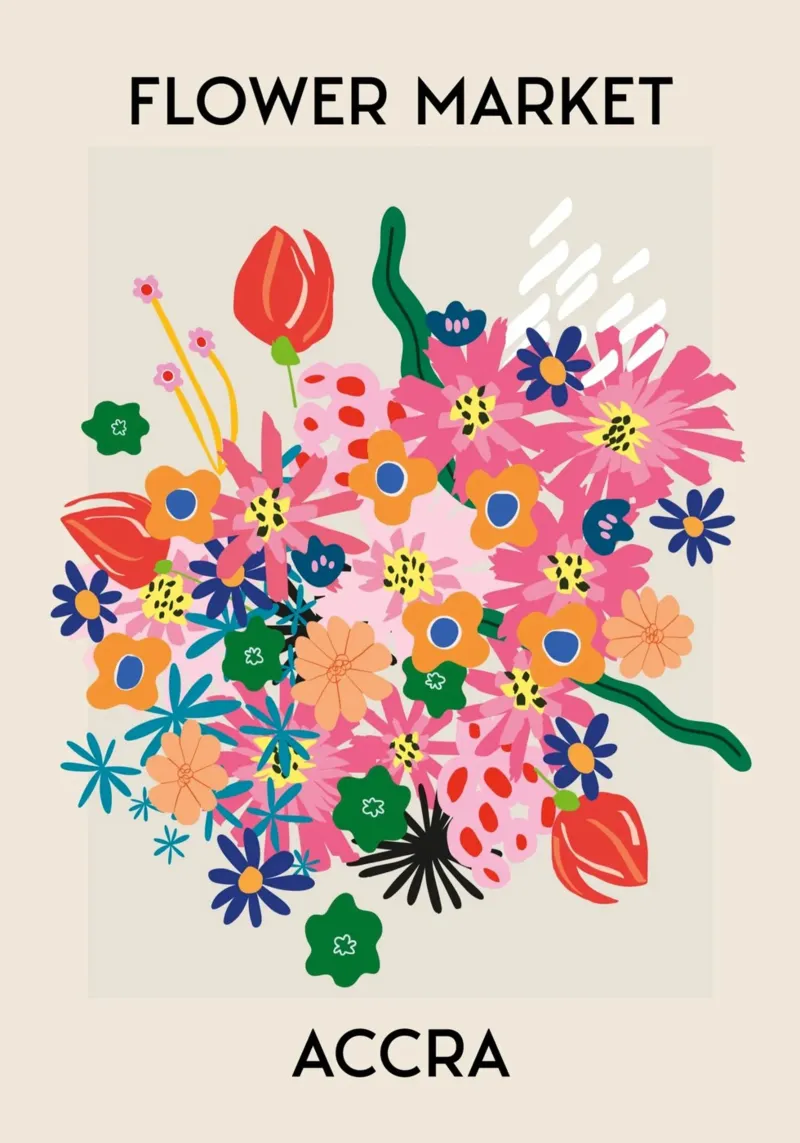 Accra Flower Market Vibrant Abstract Bouquet hahnemühle by homdeco