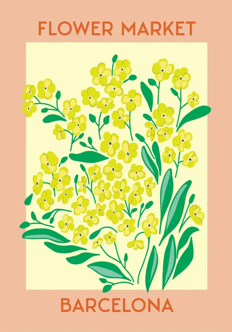 Barcelona Flower Market Yellow Bloom Print poster by homdeco
