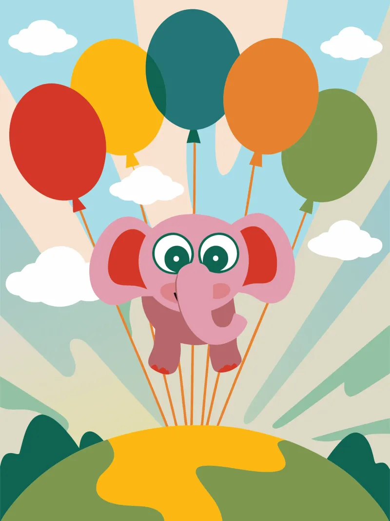 L'elefante vola con i palloncini pellicola backlit da CUTE ANIMALS