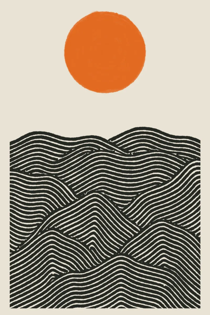 Line Art Mountains with Sun – Modernes Wandbild canvas by KUNSTstück