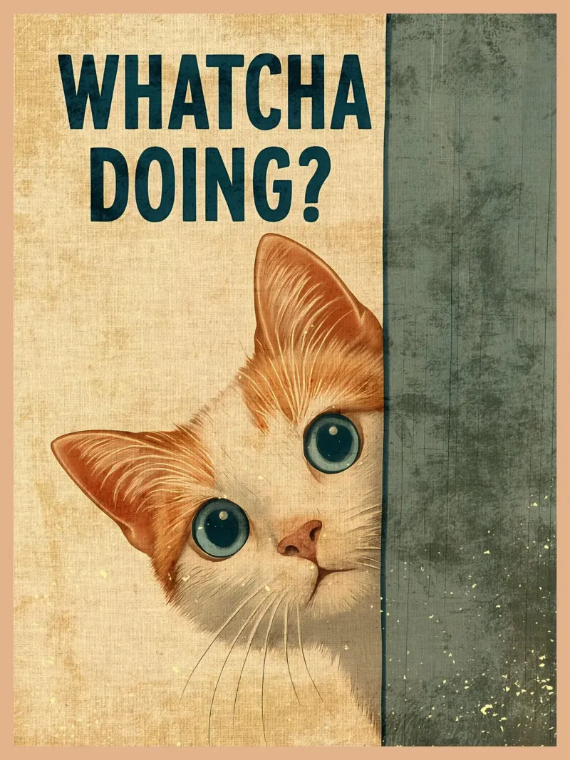 Whatcha Doing_ Curious Cat Peeking canvas by Drew Studio