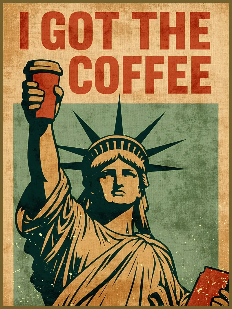 Poster per il caffè con la Statua della Libertà pellicola backlit da Drew Studio