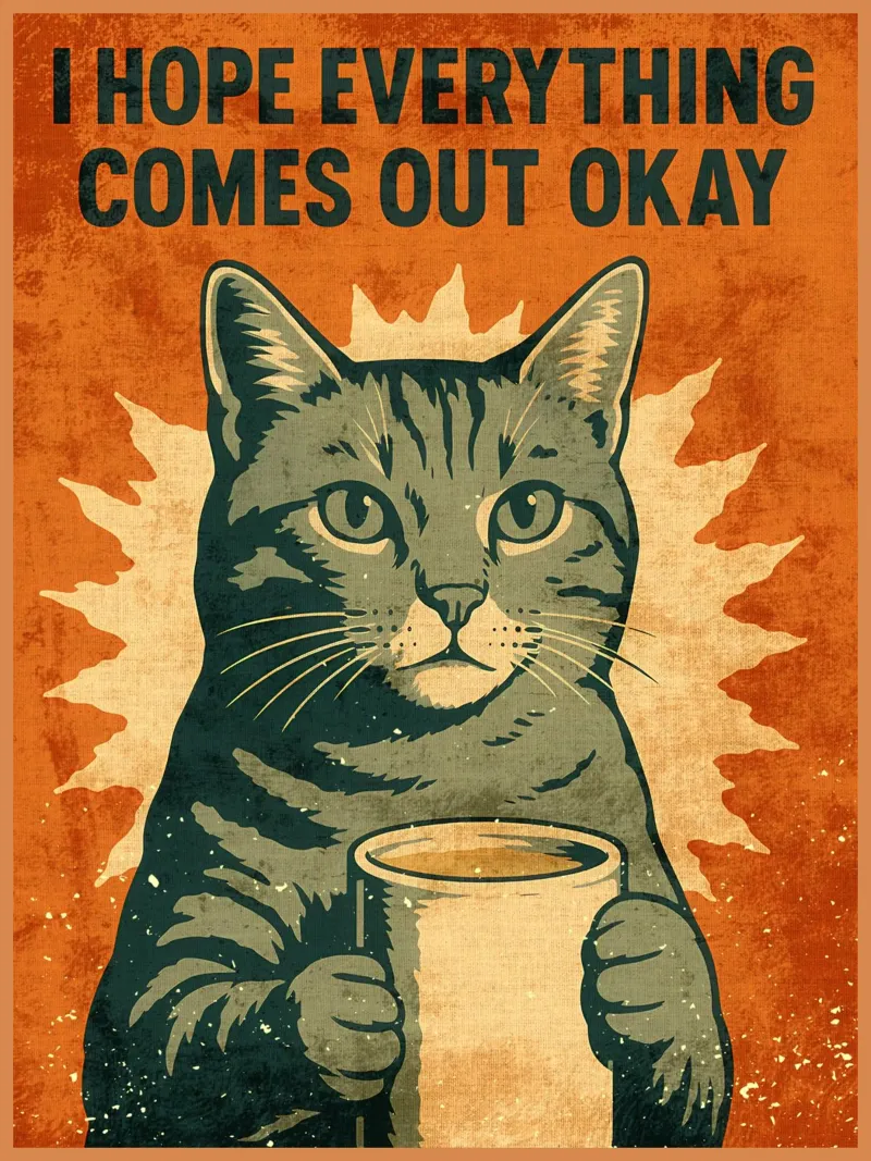 Gatto con caffè - Messaggio di speranza per la toilette alluminio dibond da Drew Studio