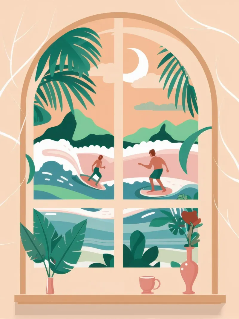 Moonlit Window to Paradise canvas with Floater frame by Veil Maya