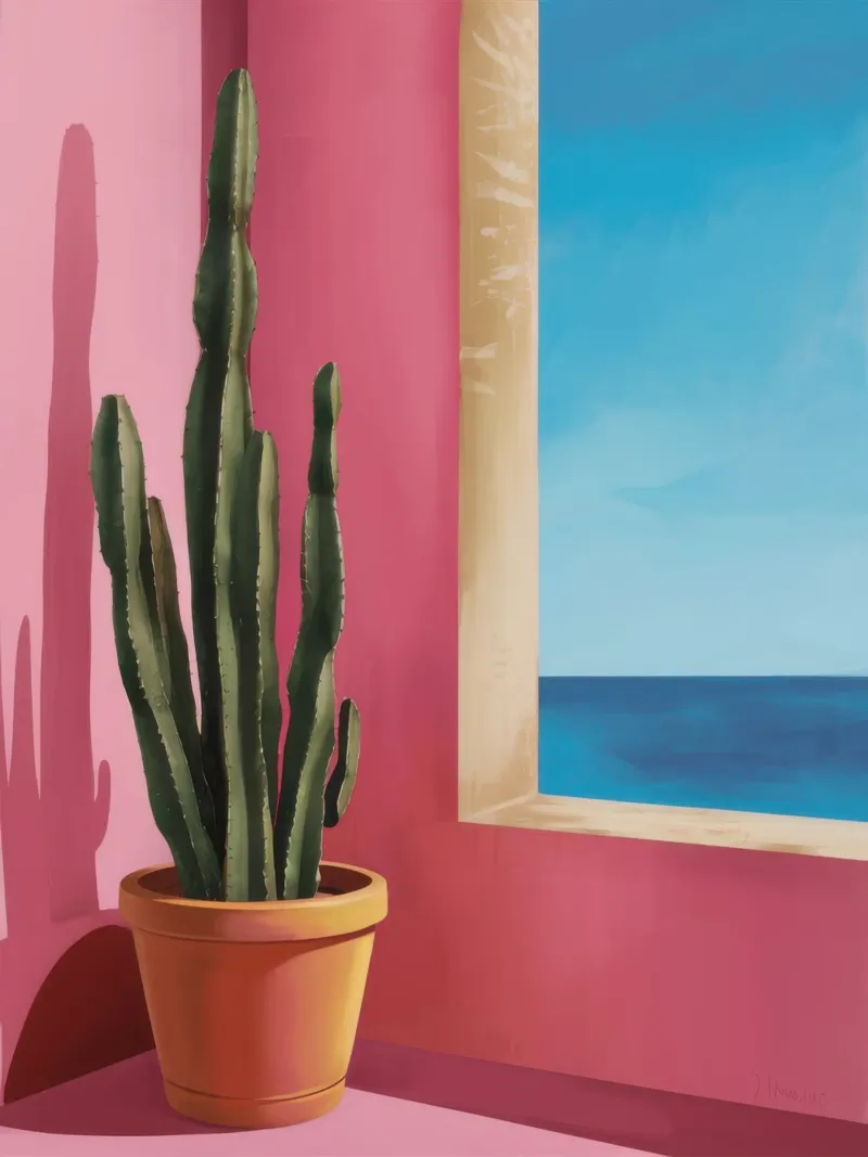 Window Ocean Cactus canvas with Floater frame by Prism Ritual