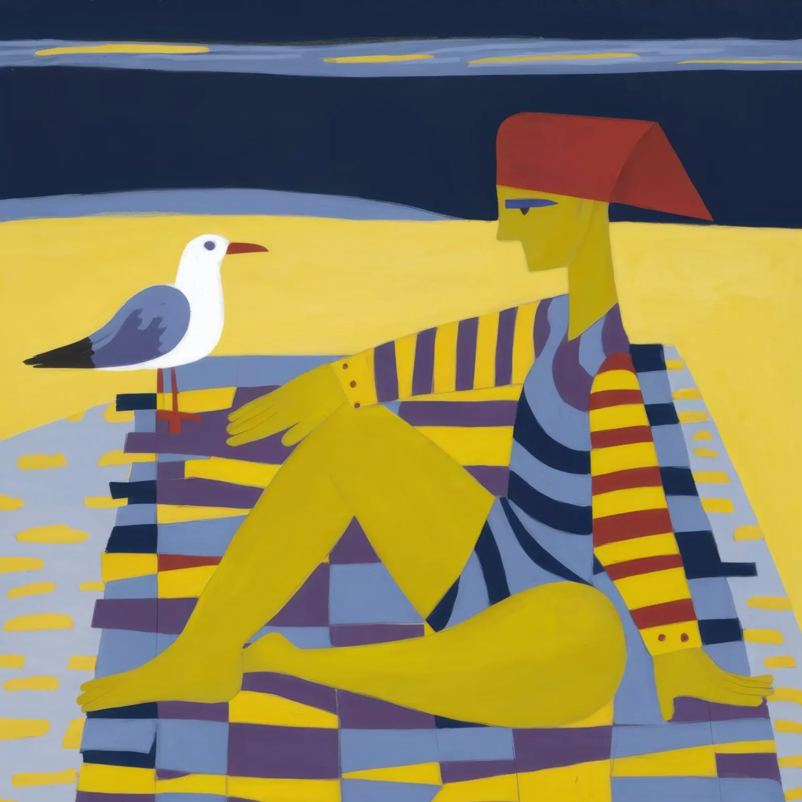 Sole a scacchi in riva al mare poster con telaio in legno da Prism Ritual