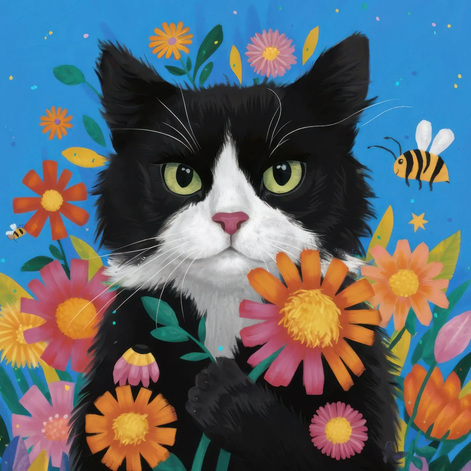 The Curious Cat and Bee hahnemühle by Flock Reverie