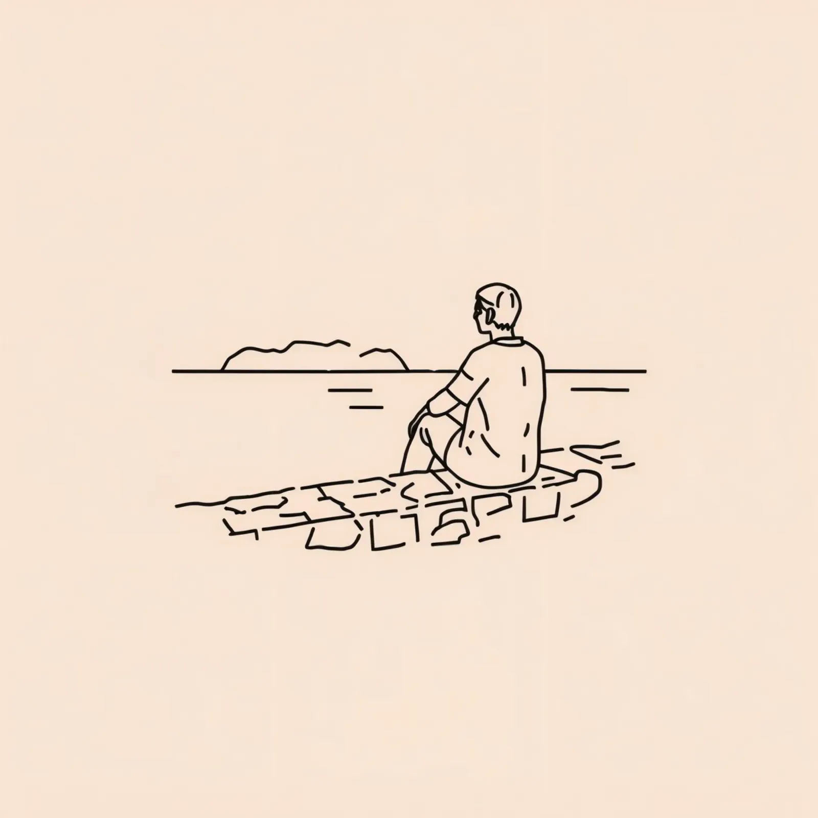 man reflects by the water while sitting on the shore canvas by DesignDoodle