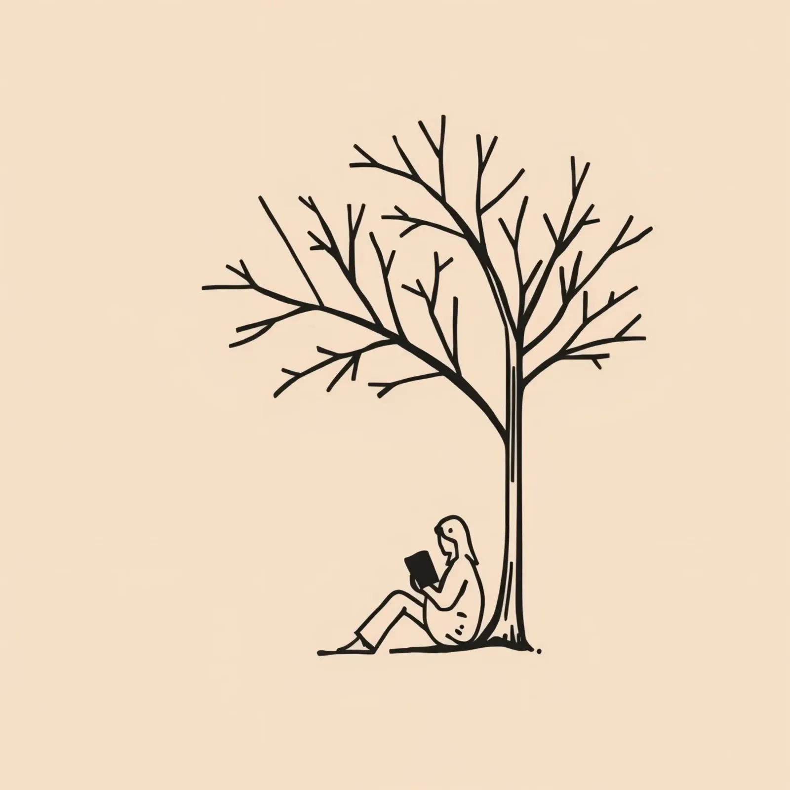 Persona che legge un libro sotto un albero spoglio in un pomeriggio caldo pellicola backlit da DesignDoodle