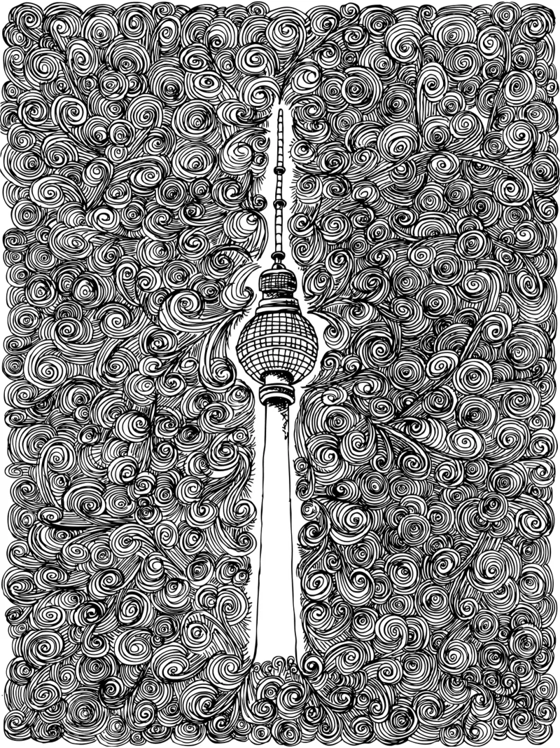 Black and White Berlin TV Tower hahnemühle by KP Design