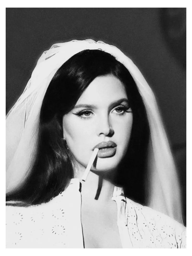 Ritratto di Lana Del Rey che fuma in bianco e nero alluminio dibond da licongeilish