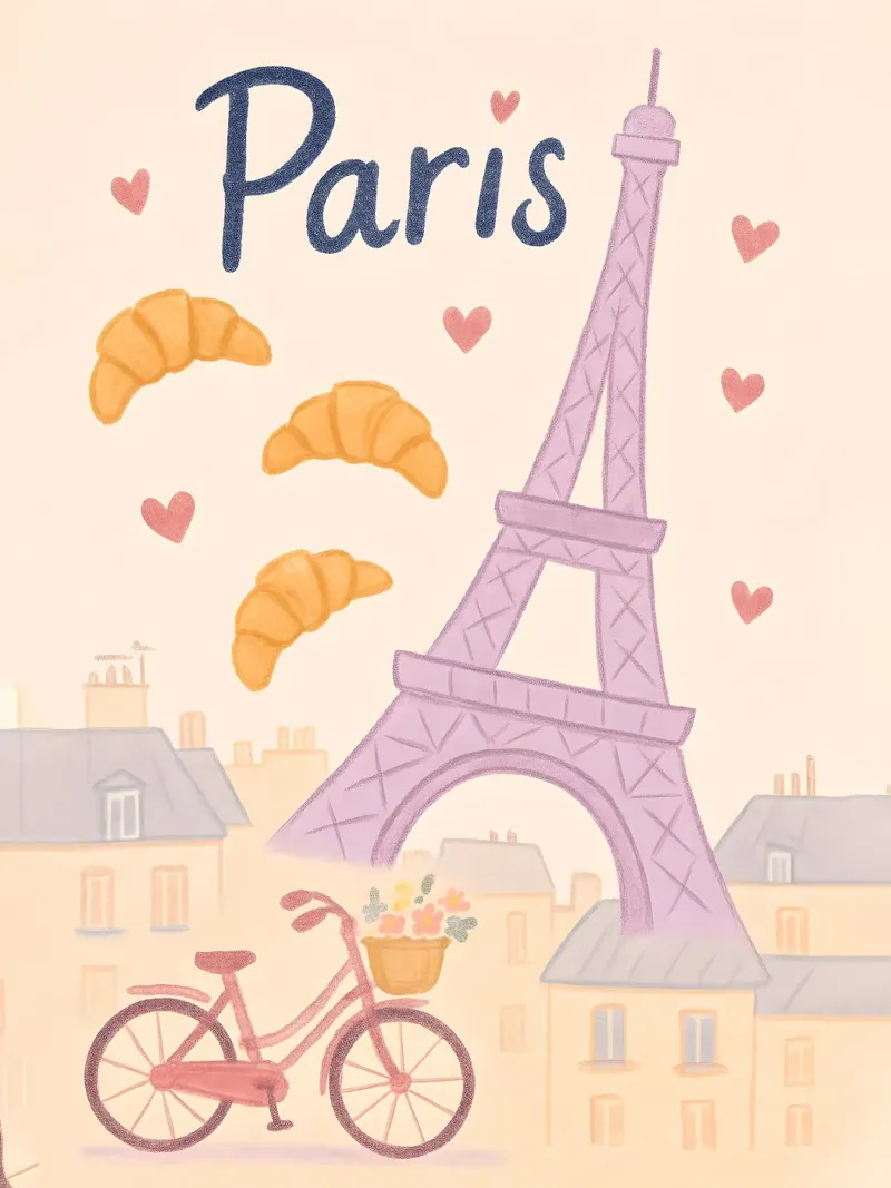 Ilustración de París con la Torre Eiffel y una bicicleta metacrilato de 🥝 KIWI STORE