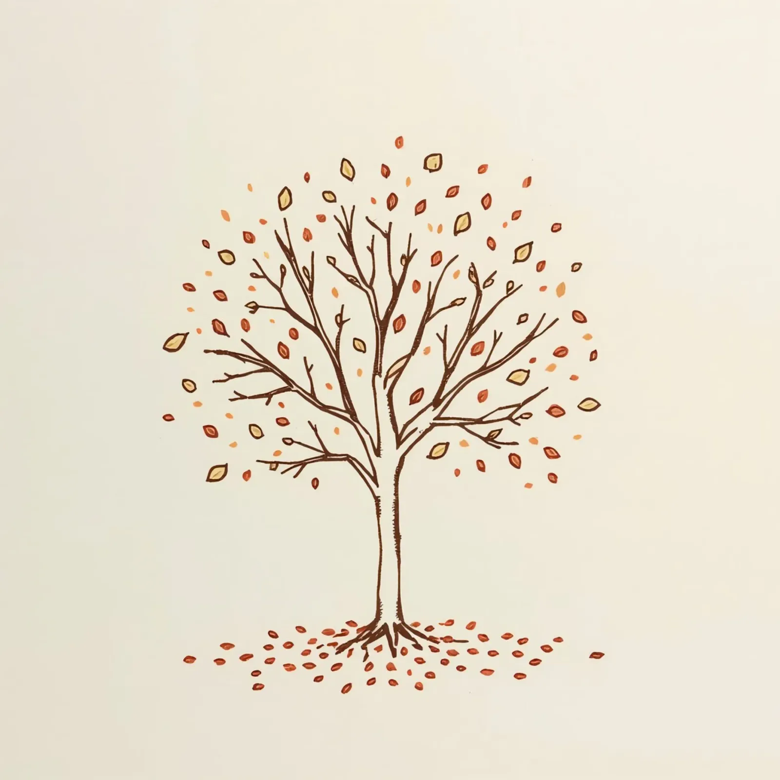 Albero autunnale con foglie cadenti in toni caldi carta hahnemühle da DesignDoodle