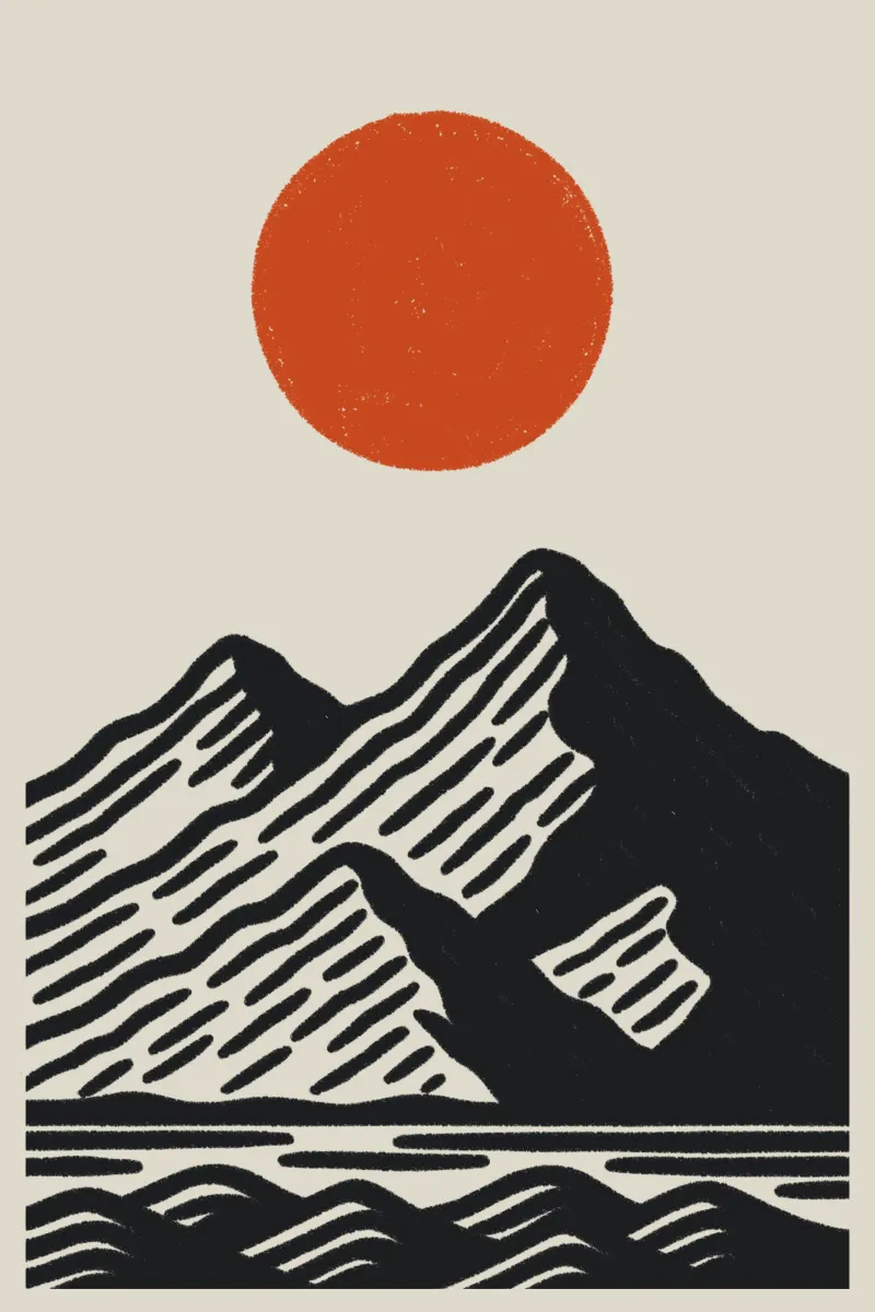 Poster naturalistico di ispirazione giapponese - Sole di montagna grafico carta hahnemühle da Studio Mooodz