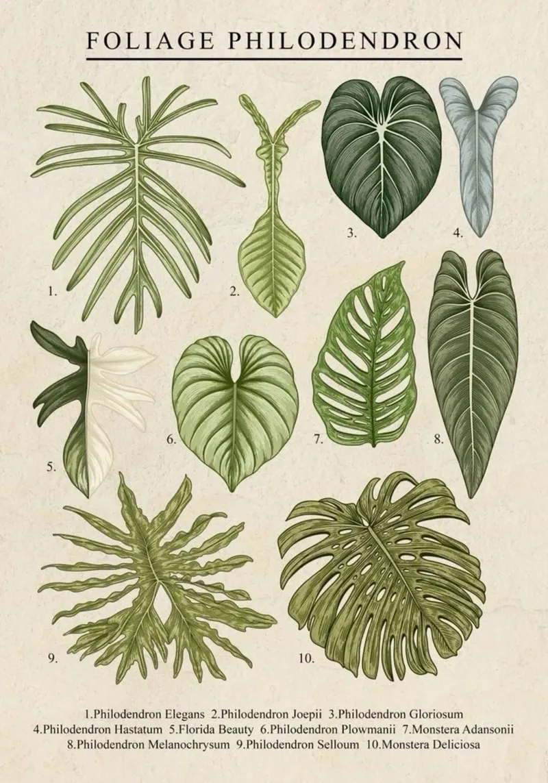 pianta di filodendro foglie illustrazione botanica pellicola backlit da Harley Wood