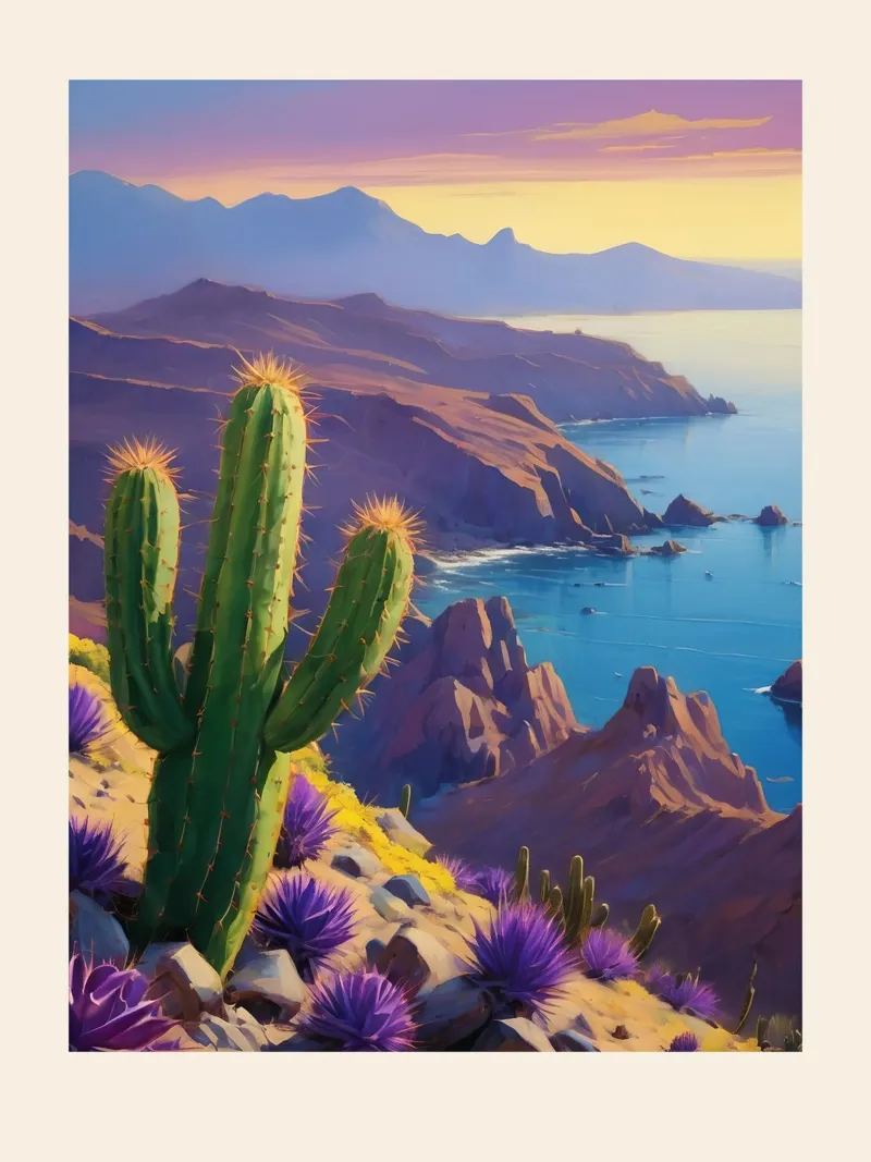 Sunset Over the Cliffs poster con telaio in legno da Indigo Rain