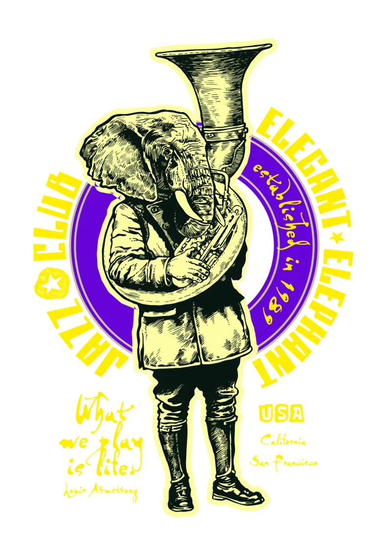 Elegante Elephant Jazz Club Musica tela con Cornice a cassetta da Cute