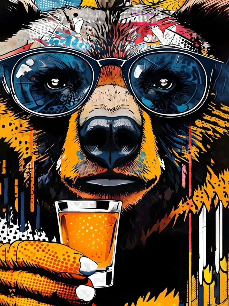 Orso cool con birra Pop Art pellicola backlit da 🥝 KIWI STORE