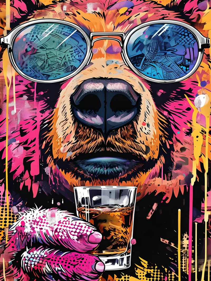 Orso cool con birra Pop Art pellicola backlit da 🥝 KIWI STORE