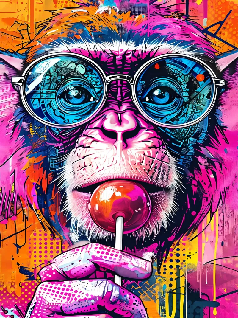 Scimmia pop art con lecca-lecca alluminio dibond da 🥝 KIWI STORE