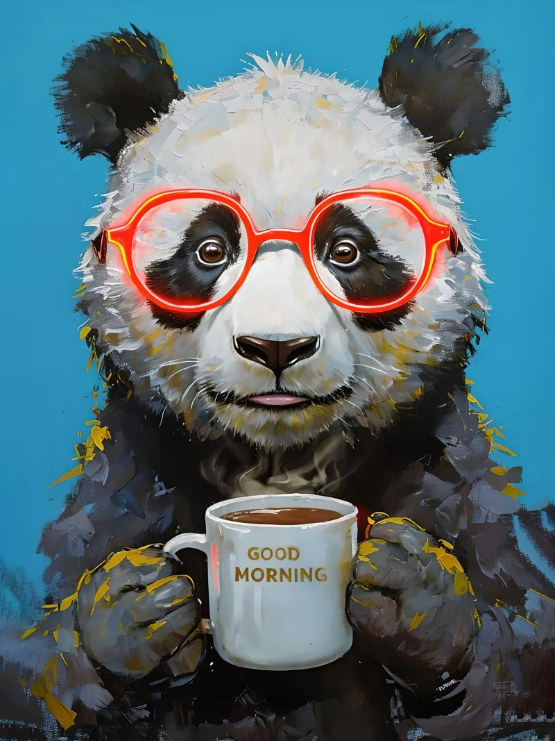 Panda bear painting with coffee cup acrylic glass by 🥝 KIWI STORE