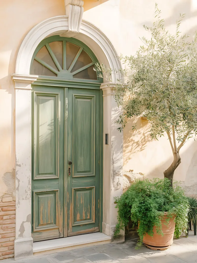 Sonnige grüne Tür in einer Gasse in Italien Hahnemühle von Casa Limon